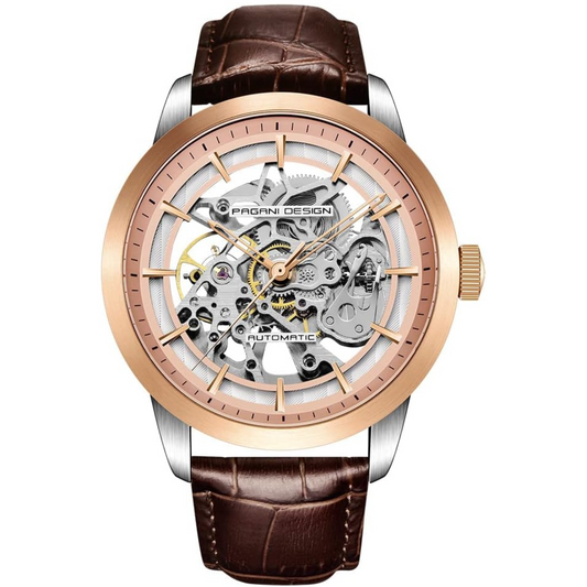 Pagani Design PD-1638 2023 Men's Automatic Skeleton Mechanical Automatic Stainless Steel Watch With Leather Strap Pointer Series 100 Meters Waterproof