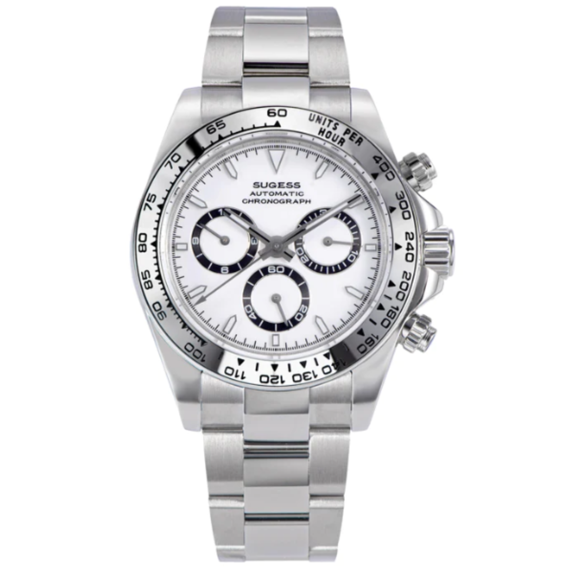 Sugess Automatic Chronograph 418-2 White Dial Stainless Steel Bezel Professional