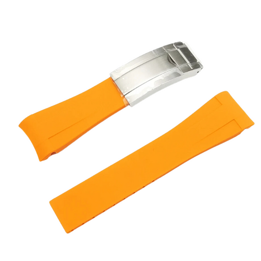 High End Curved FKM Rubber Watch Band - Oyster Style Deployment Clasp: 20 Mm - Orange