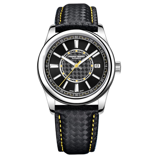 Pagani Design PD-1778 40 MM with Seiko NH35 Automatic Movement Sapphire Crystal Glass Braided With Leather Strap- Black Dial Yellow accents