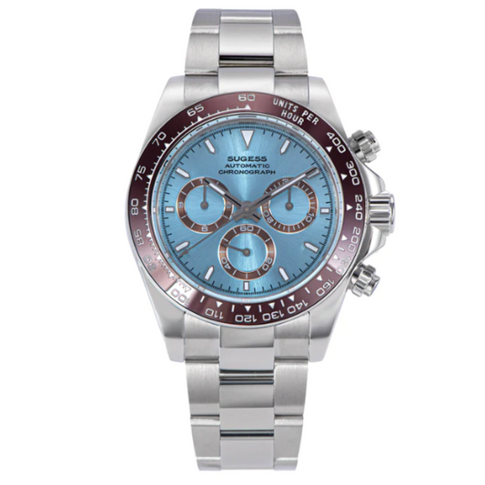 Sugess Automatic Chronograph 418-2 Ice Blue Dial Ceramic Bezel Professional