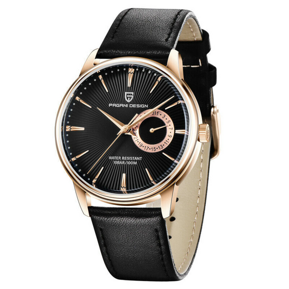 PAGANI DESIGN PD-1654 Japan Quartz Men Business Pilot Watch Leather Band - Rose Gold