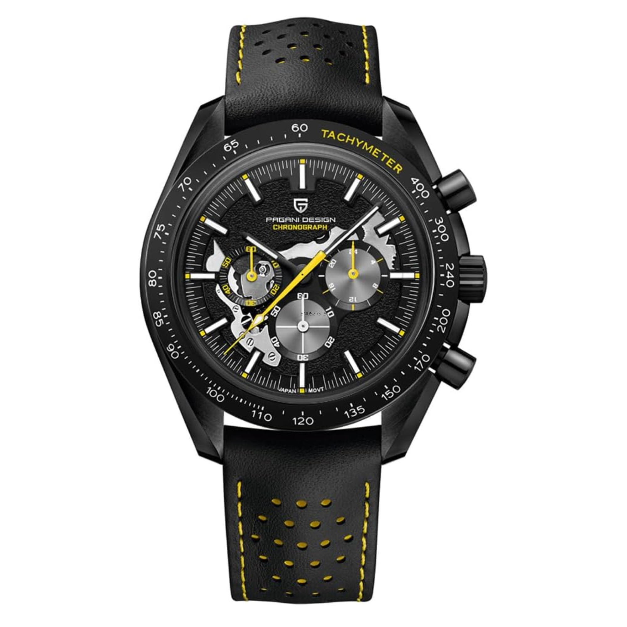 Pagani Design PD-1779 Moon Back Men's Watches Luxury Quartz Watch Men Skeleton Sport Chronograph AR Sapphire Glass Wrist Watch - Yellow