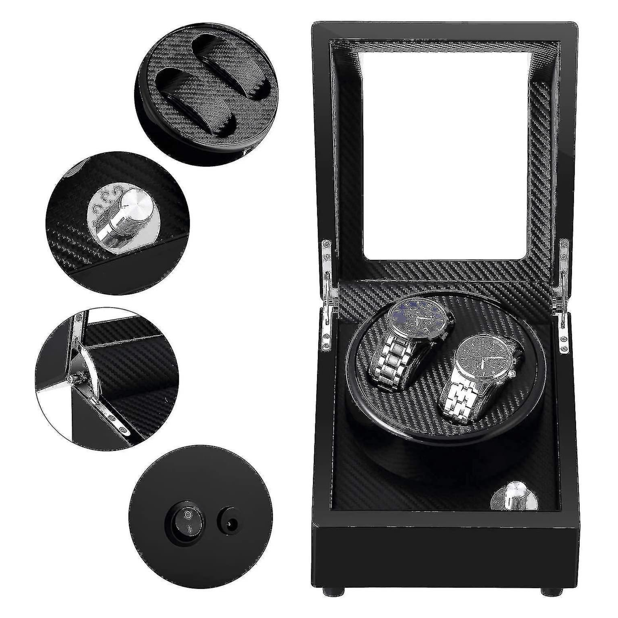 Automatic Double Watch Winder Box Luxurious Wooden Shell Piano Paint Exterior & Silent Wrist Watch Motor: Black-Carbon Fiber