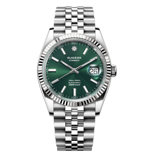 Sugess Automatic Classic S448 Green Dial Fluted Bezel Jubilee Bracelet ST2130