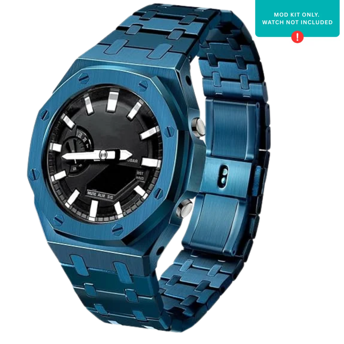 Mod Kit Metal Watchband and Metal Case for G-shock GA-2100 and GA-2110/BA-2100 " Casioak" (Blue Bracelet)