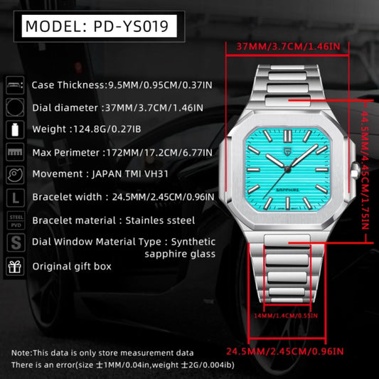 PAGANI DESIGN PD-YS019 Men's 37MM Stainless Steel Sports Waterproof Business Wrist Watch with Seiko VH31 Sweep Seconds - Cubitus