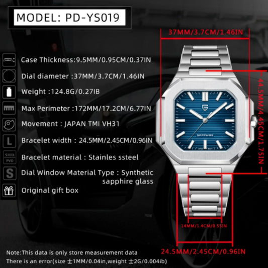 PAGANI DESIGN PD-YS019 Men's 37MM Stainless Steel Sports Waterproof Business Wrist Watch with Seiko VH31 Sweep Seconds - Cubitus