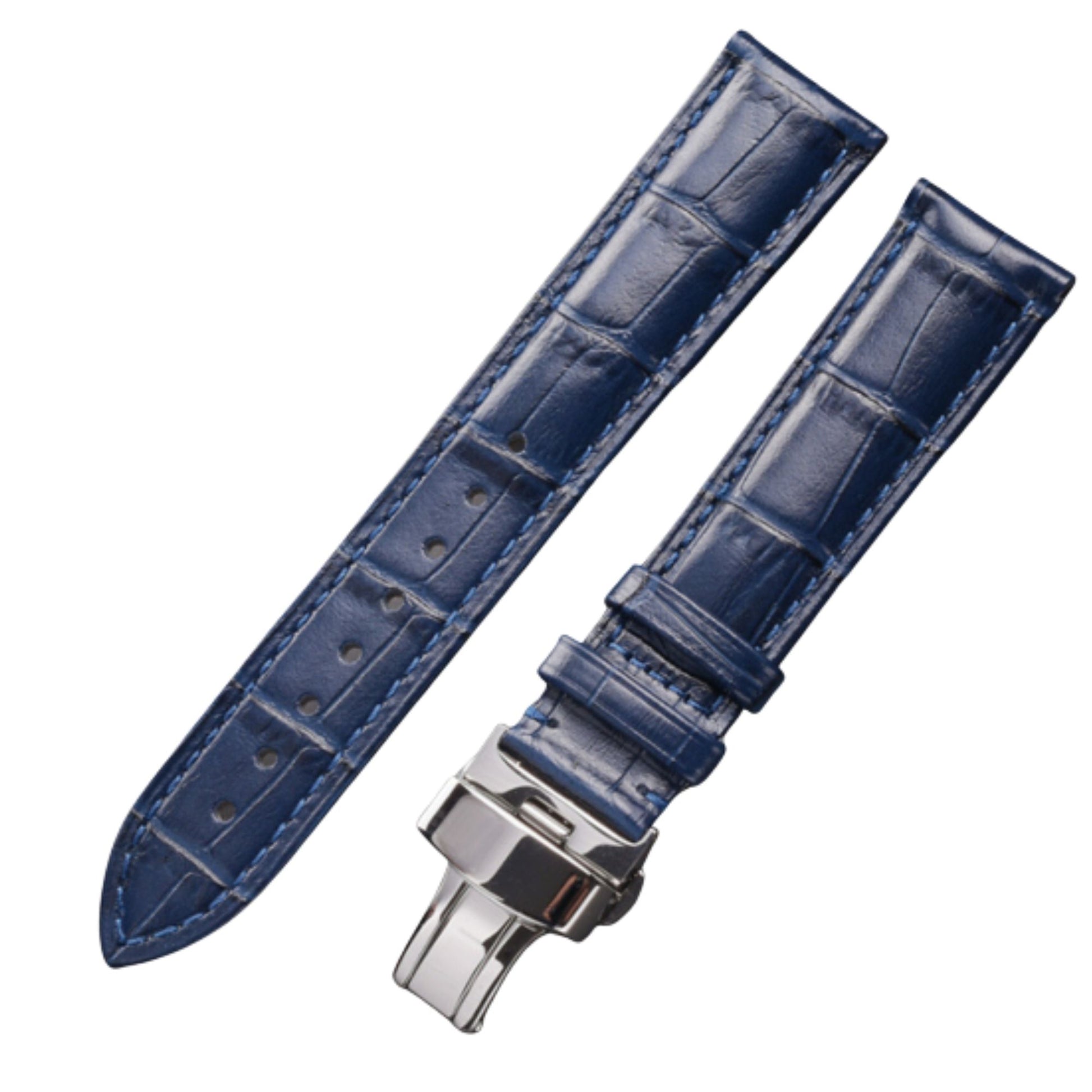 Quality Leather Watchbands Watch Band/Strap with butterfly buckle - Black (22 mm)