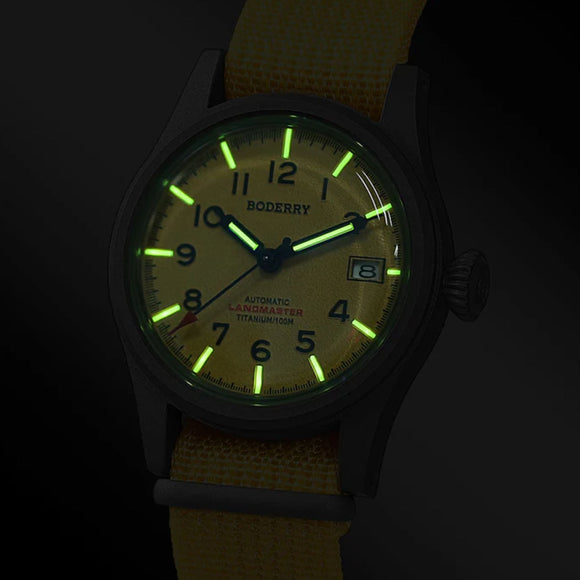LANDMASTER - 100M Waterproof Titanium Automatic Field Watch | Yellow-bracelet