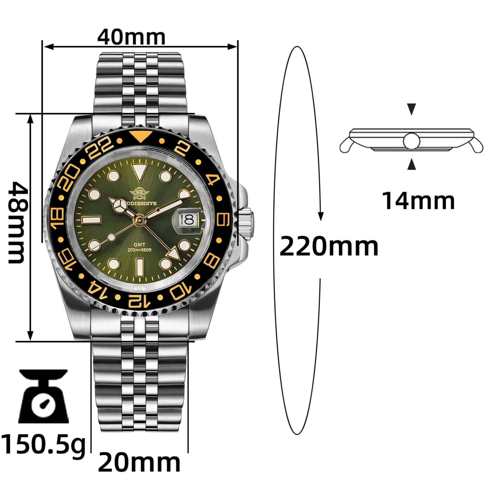 ADDIESDIVE Water Ghost Luxury Dive Watch GMT Watch AD2050 with Swiss Movement