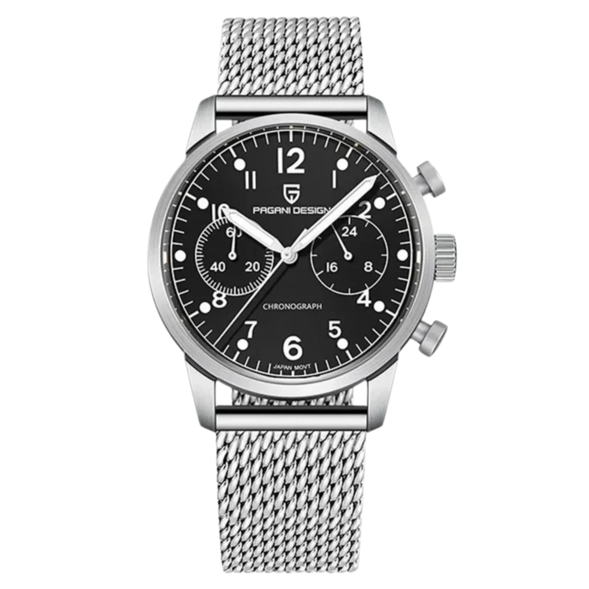 PAGANI DESIGN PD1708 Men's 38mm Stainless Steel Chronograph with Mesh Strap