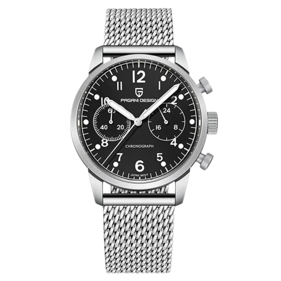 PAGANI DESIGN PD1708 Men's 38mm Stainless Steel Chronograph with Mesh Strap