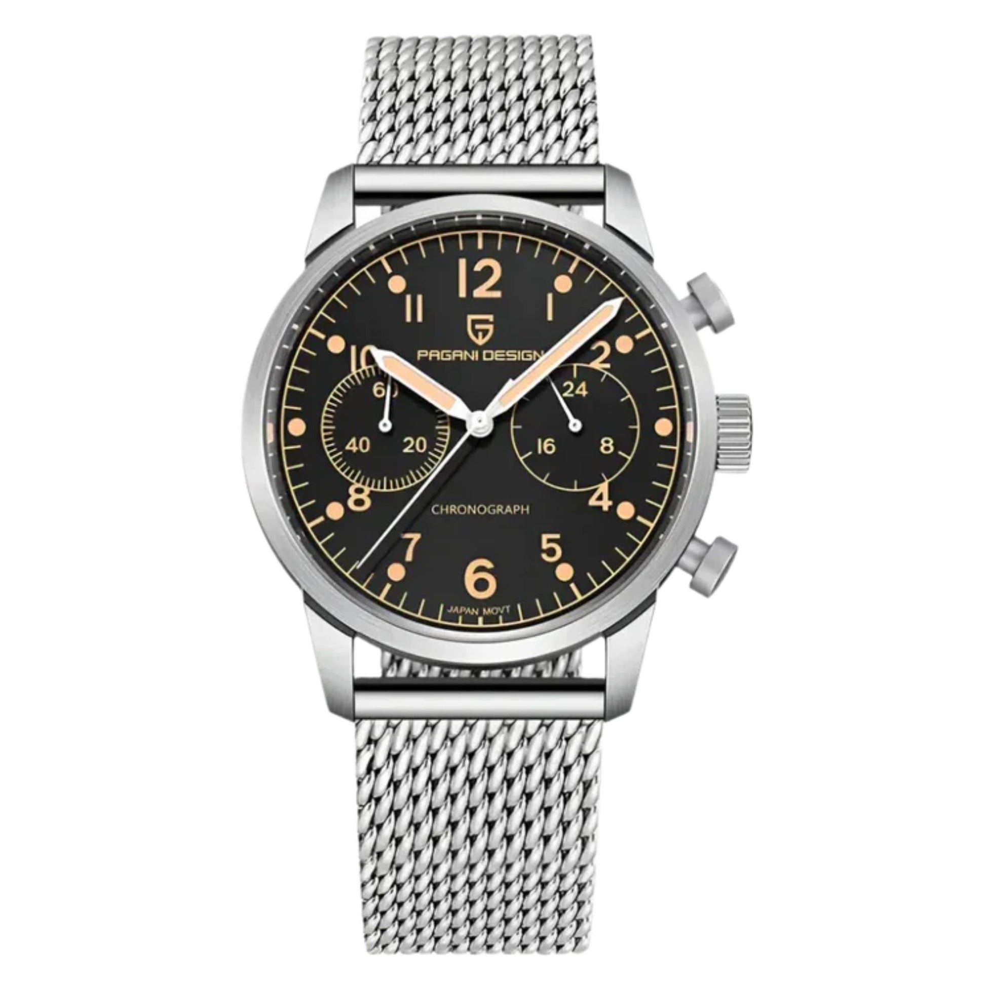 PAGANI DESIGN PD1708 Men's 38mm Stainless Steel Chronograph with Mesh Strap