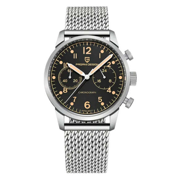 PAGANI DESIGN PD1708 Men's 38mm Stainless Steel Chronograph with Mesh Strap