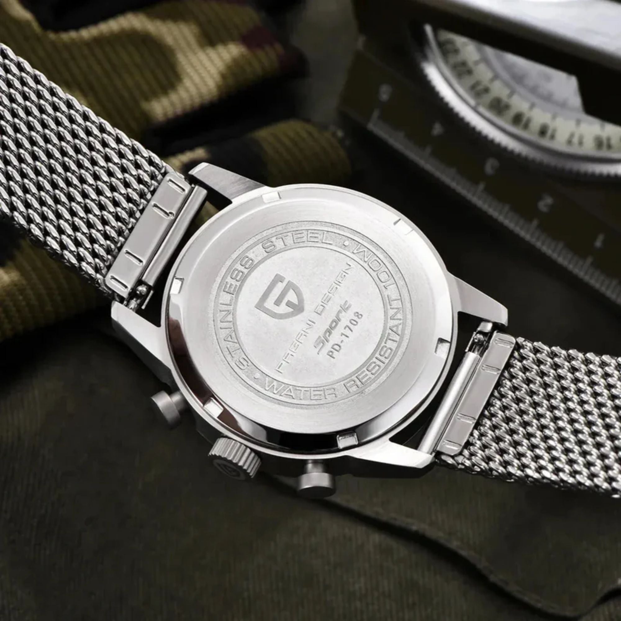 PAGANI DESIGN PD1708 Men's 38mm Stainless Steel Chronograph with Mesh Strap