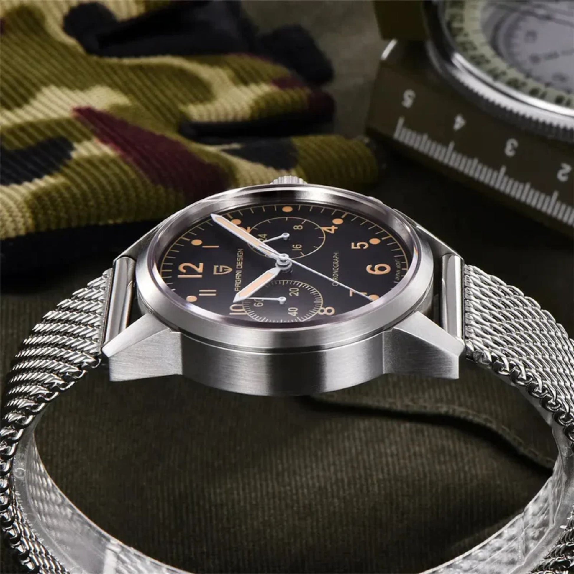 PAGANI DESIGN PD1708 Men's 38mm Stainless Steel Chronograph with Mesh Strap