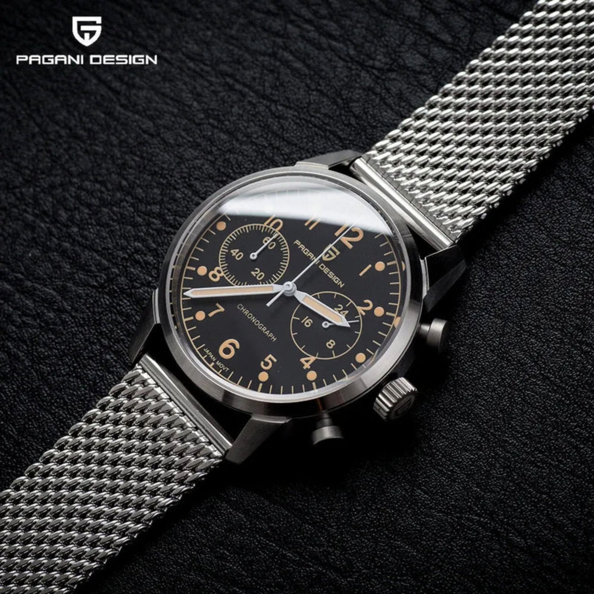 PAGANI DESIGN PD1708 Men's 38mm Stainless Steel Chronograph with Mesh Strap