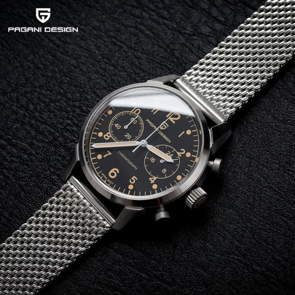 PAGANI DESIGN PD1708 Men's 38mm Stainless Steel Chronograph with Mesh Strap