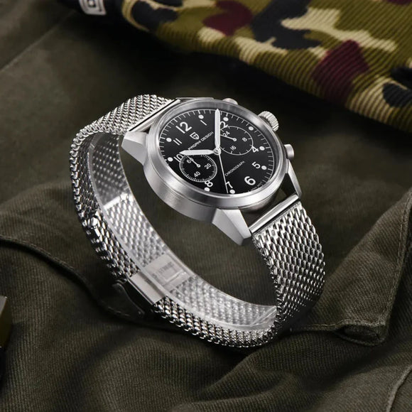 PAGANI DESIGN PD1708 Men's 38mm Stainless Steel Chronograph with Mesh Strap