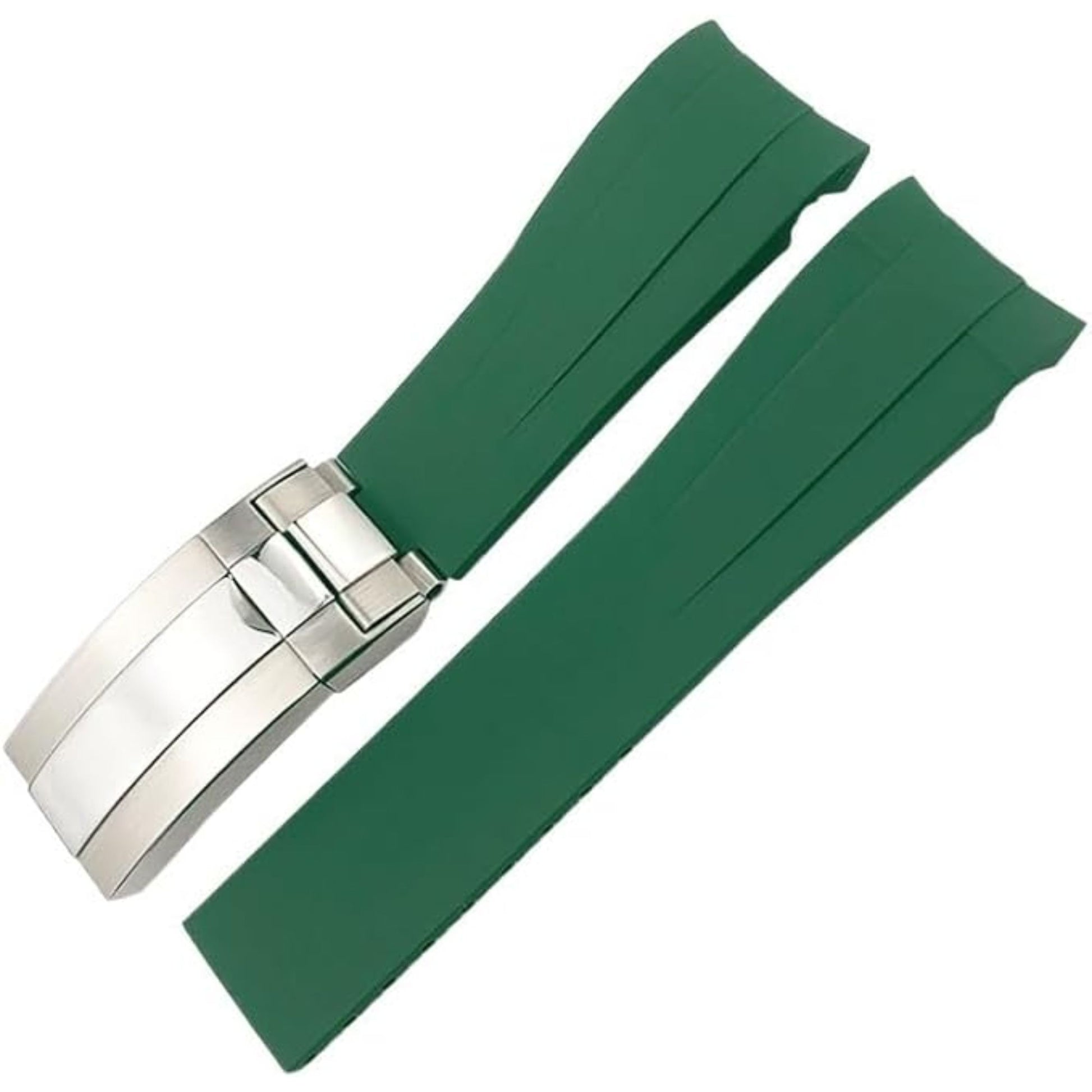 High End Curved FKM Rubber Watch Band - Oyster Style Deployment Clasp: 20 mm -Green