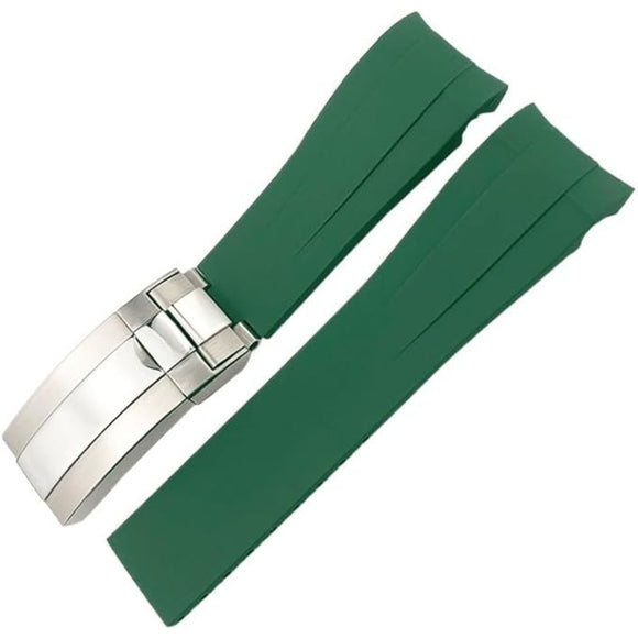 High End Curved FKM Rubber Watch Band - Oyster Style Deployment Clasp: 20 mm -Green