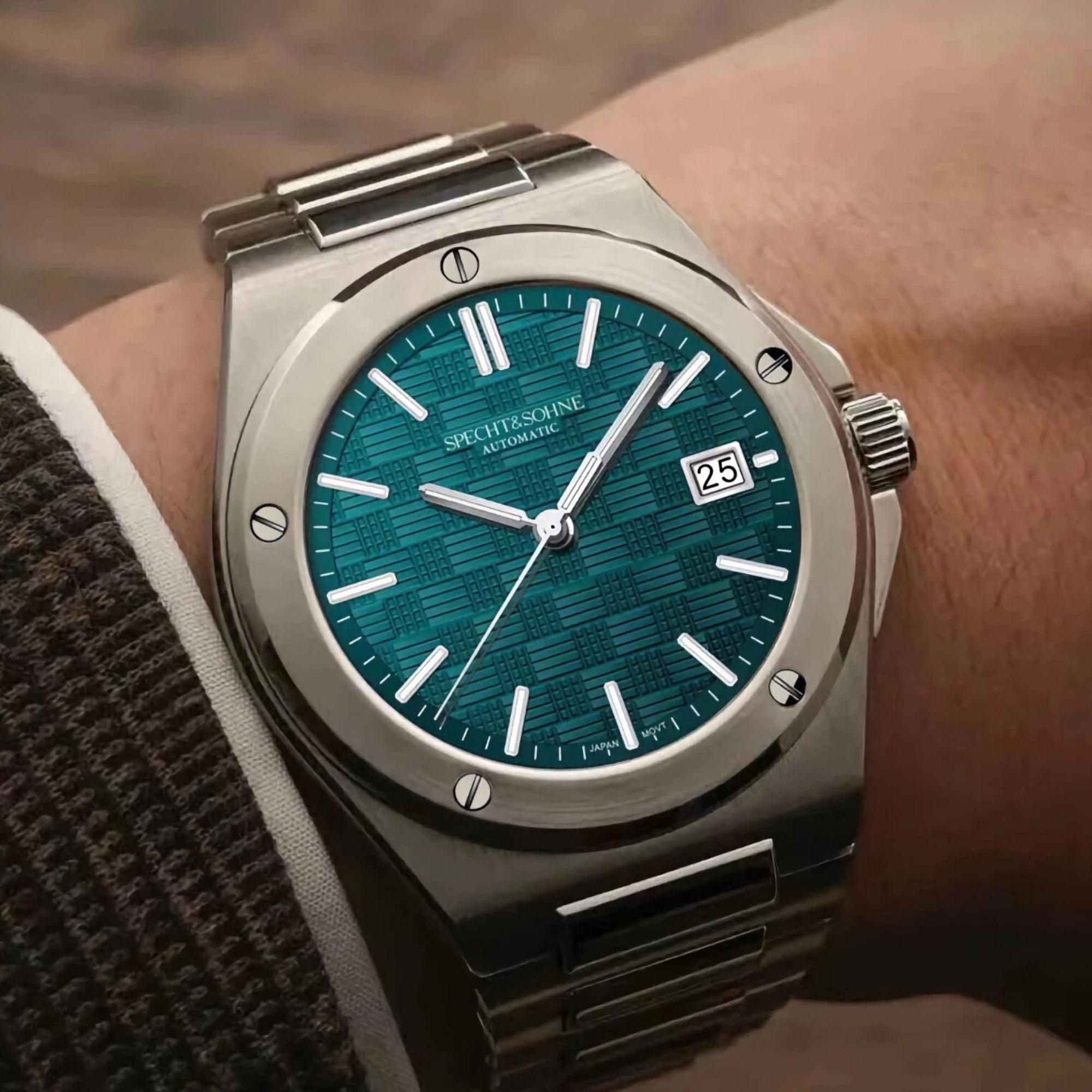 SPECHT&SOHNE Elegant Mens Japan Miyota 8215 Automatic Mechanical Watch Stainless Steel Sapphire Crystal 50m Waterproof Luminous Sports Wristwatches