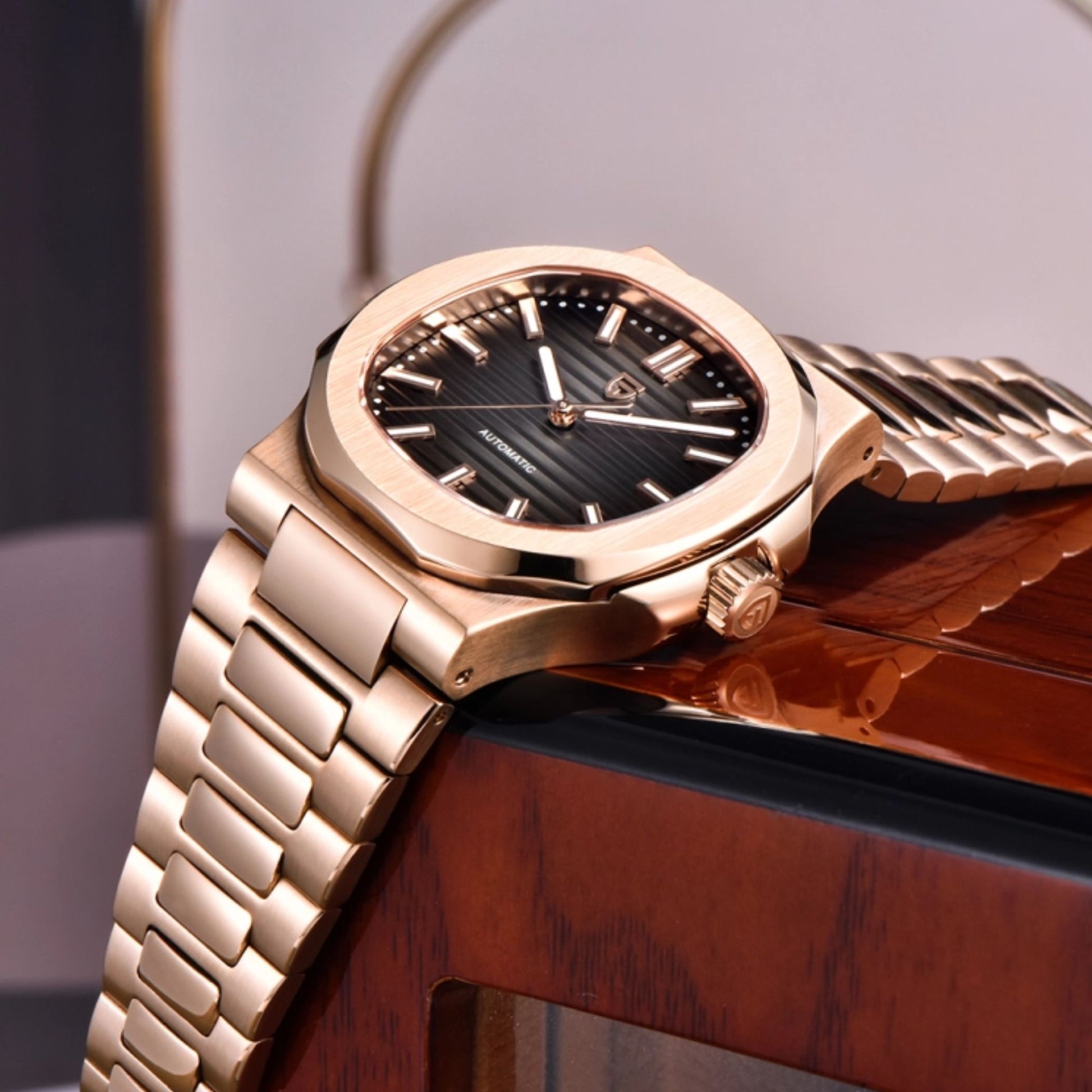 PAGANI DESIGN PD-1728 Rose Gold Men's Automatic Watches 40mm Luxury Stainless Steel Casual Waterproof Wrist Watches Sapphire Dial Glass