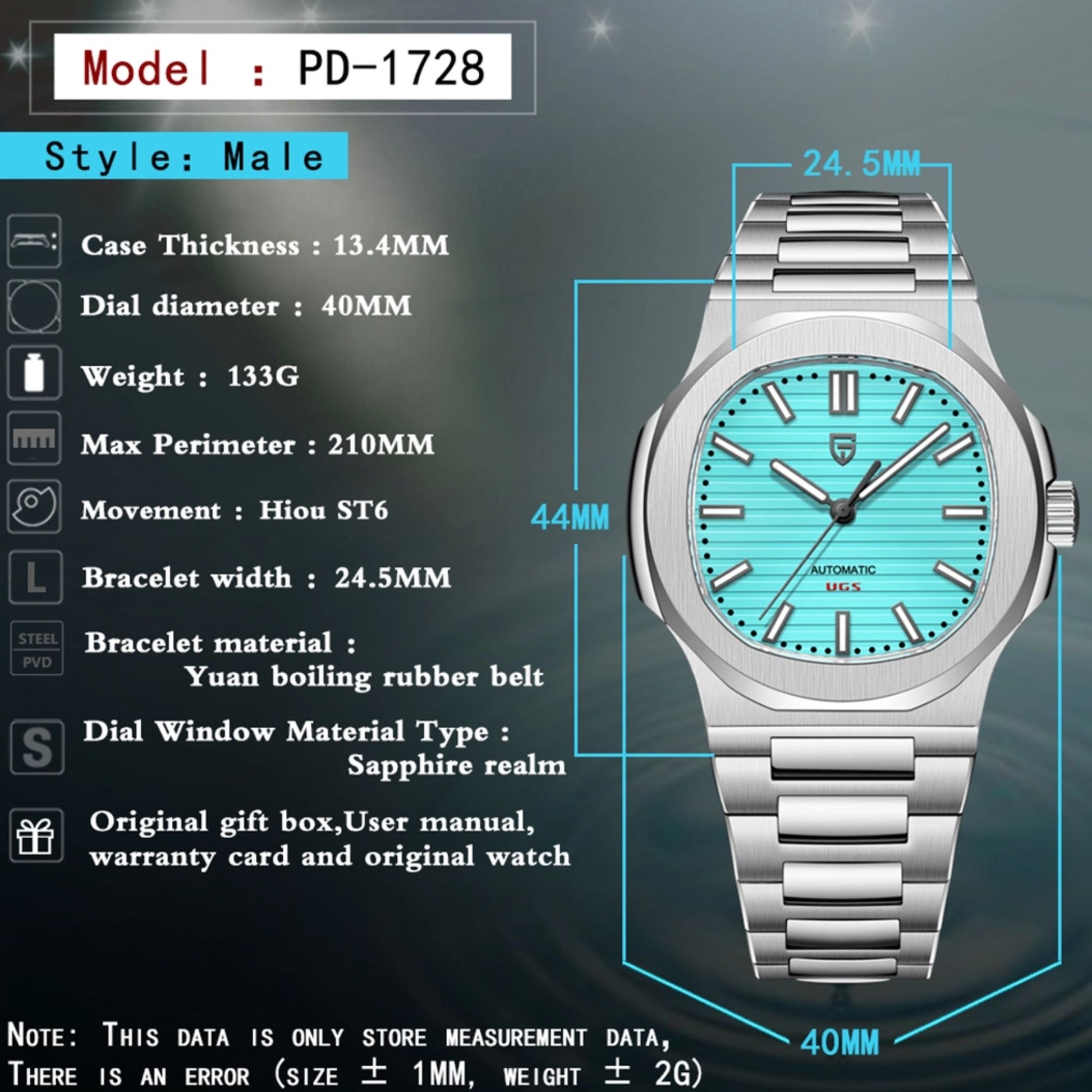 PAGANI DESIGN PD-1728 Rose Gold Men's Automatic Watches 40mm Luxury Stainless Steel Casual Waterproof Wrist Watches Sapphire Dial Glass