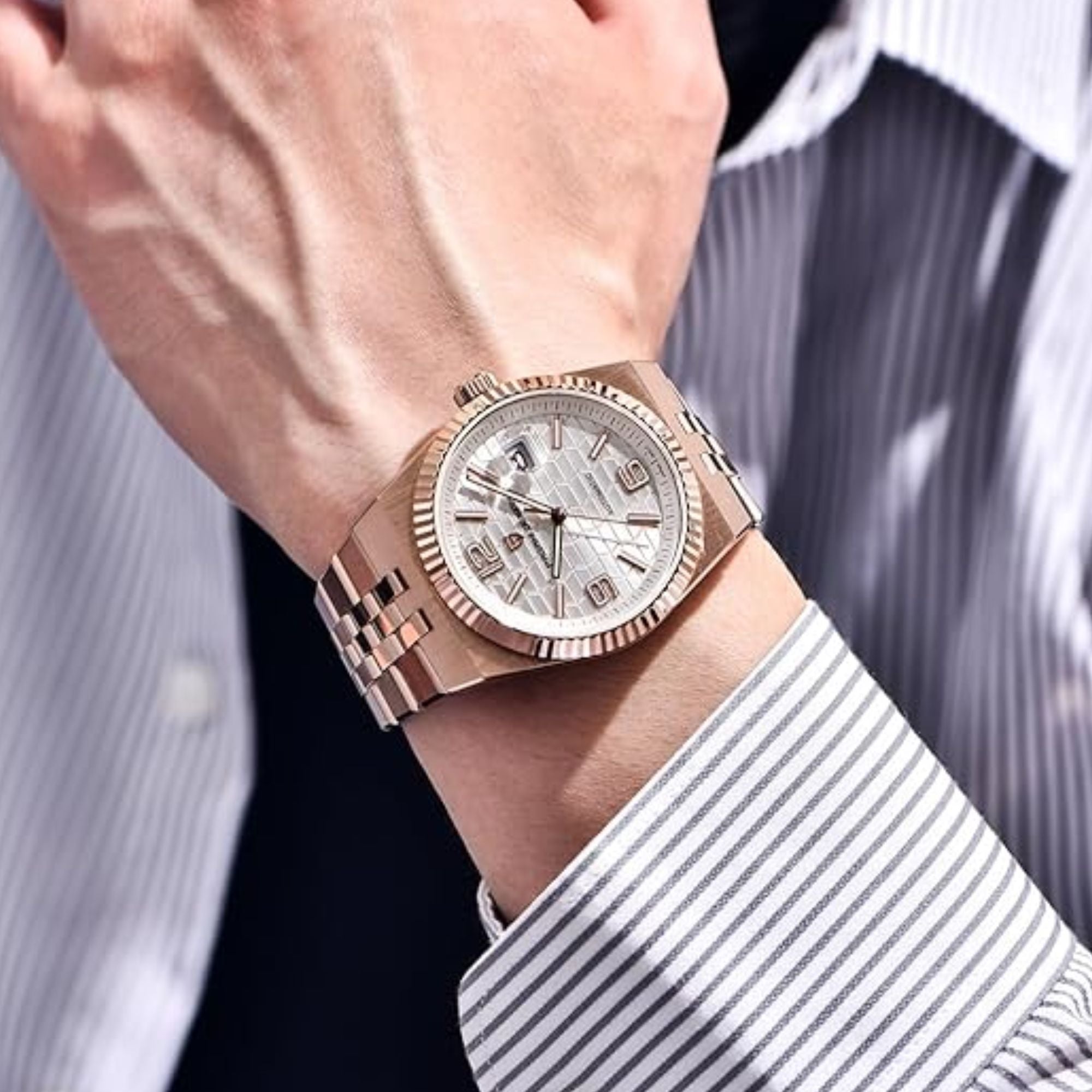 PAGANI DESIGN PD-YS027 New Men's Automatic Watch Rose Gold Stainless Steel Mechanical Waterproof Wrist Watch for Men, Synthetic Sapphire Dial Glass