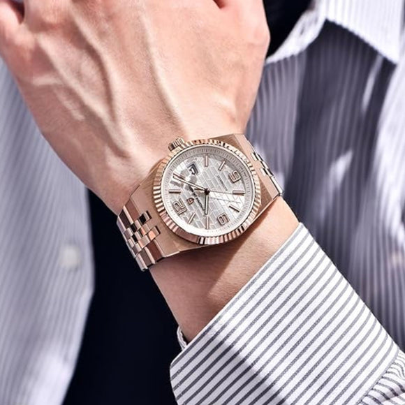 PAGANI DESIGN PD-YS027 New Men's Automatic Watch Rose Gold Stainless Steel Mechanical Waterproof Wrist Watch for Men, Synthetic Sapphire Dial Glass