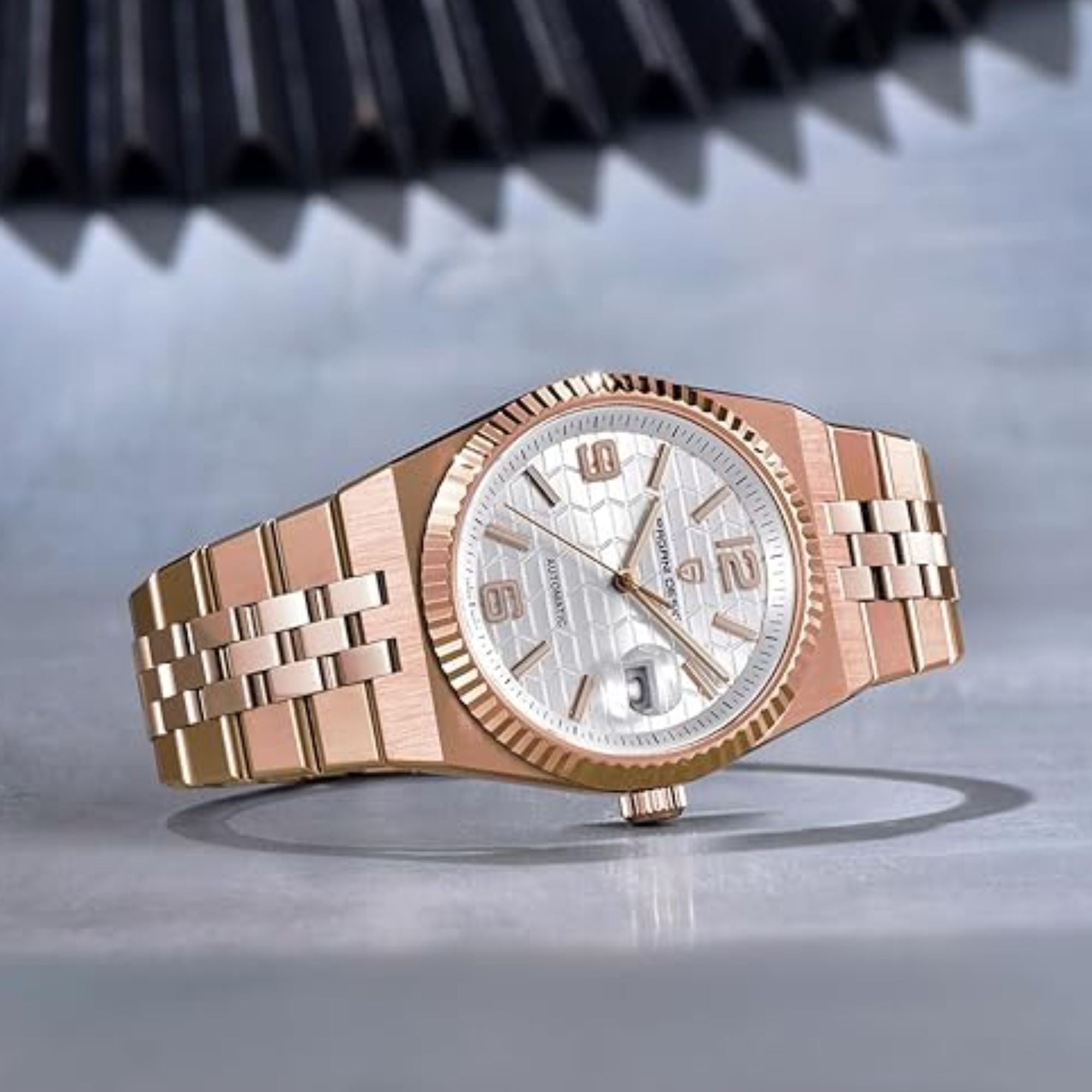 PAGANI DESIGN PD-YS027 New Men's Automatic Watch Rose Gold Stainless Steel Mechanical Waterproof Wrist Watch for Men, Synthetic Sapphire Dial Glass