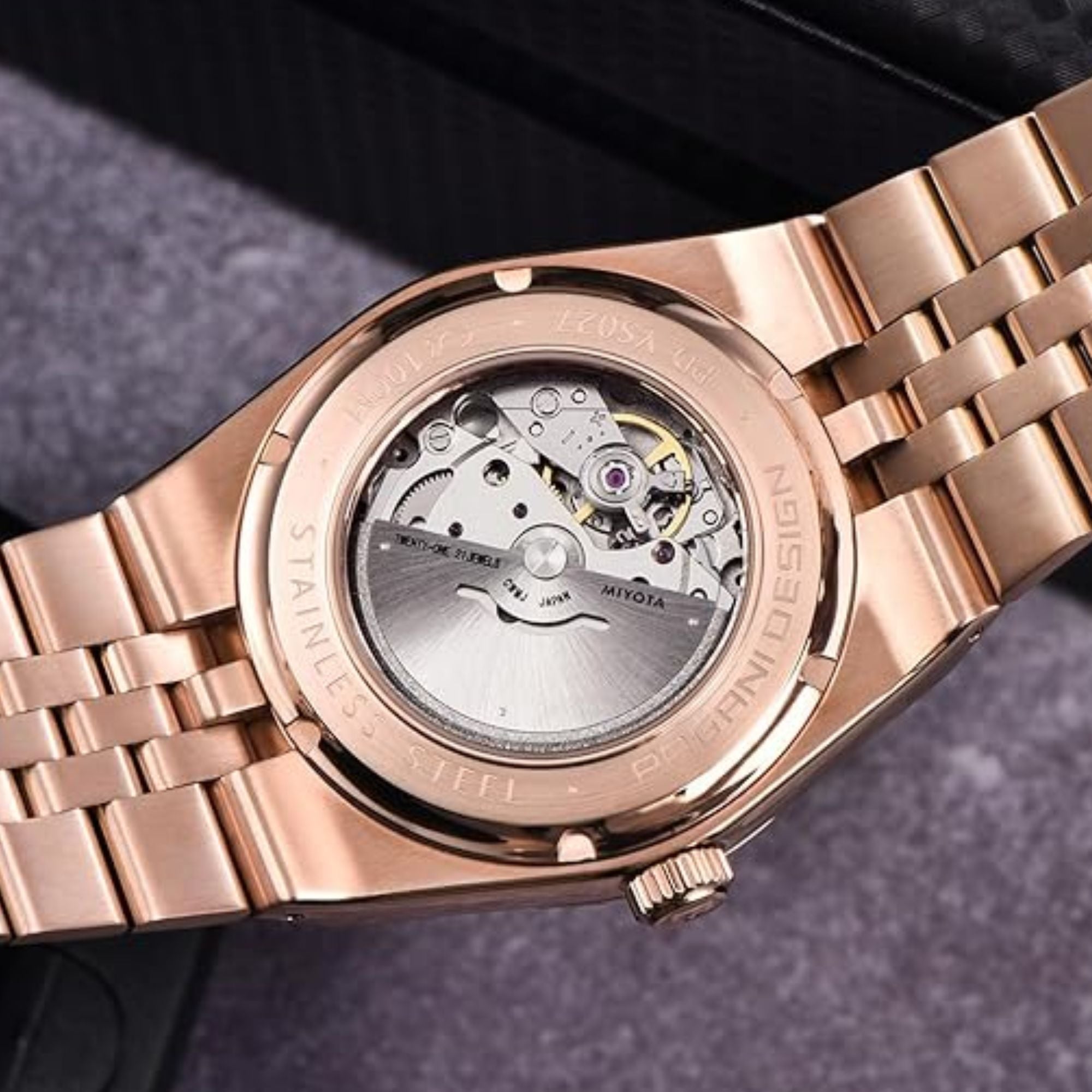 PAGANI DESIGN PD-YS027 New Men's Automatic Watch Rose Gold Stainless Steel Mechanical Waterproof Wrist Watch for Men, Synthetic Sapphire Dial Glass