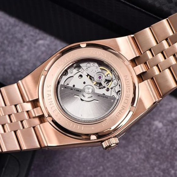 PAGANI DESIGN PD-YS027 New Men's Automatic Watch Rose Gold Stainless Steel Mechanical Waterproof Wrist Watch for Men, Synthetic Sapphire Dial Glass