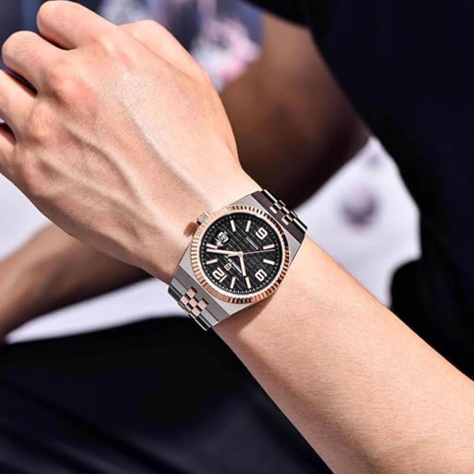 PAGANI DESIGN PD-YS027 New Men's Automatic Watch Rose Gold Stainless Steel Mechanical Waterproof Wrist Watch for Men, Synthetic Sapphire Dial Glass