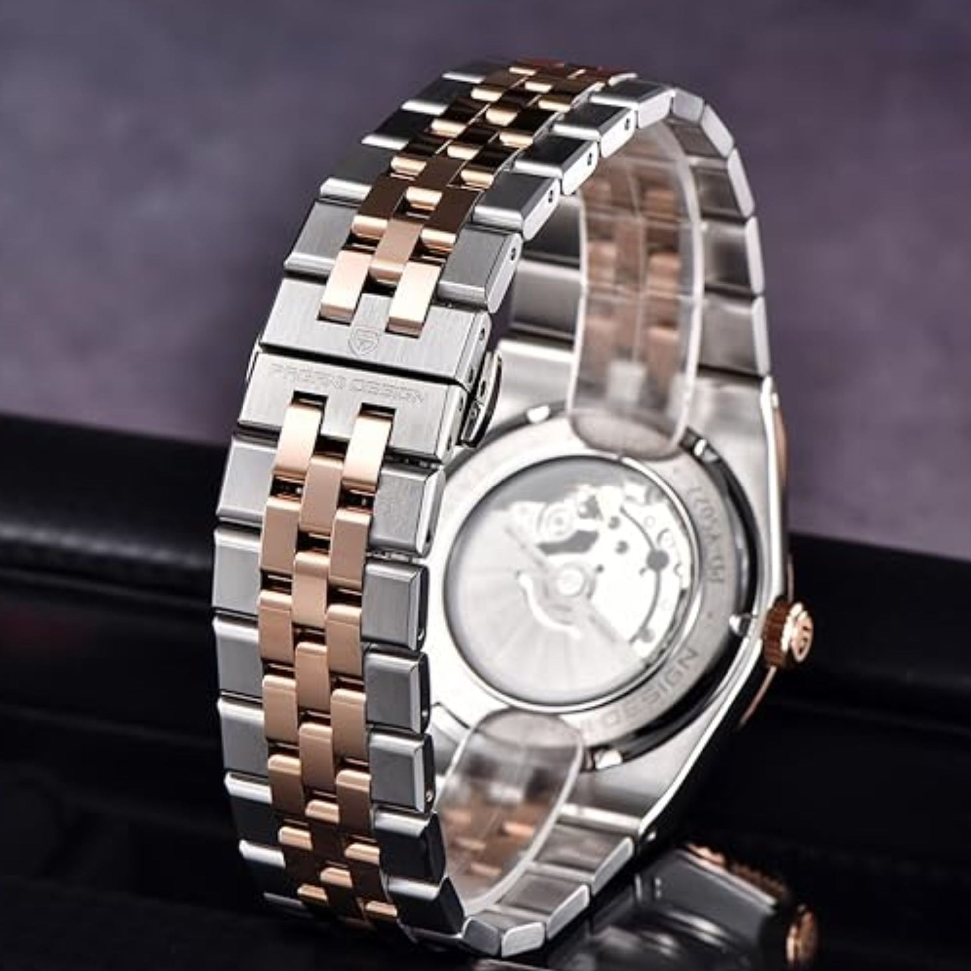 PAGANI DESIGN PD-YS027 New Men's Automatic Watch Rose Gold Stainless Steel Mechanical Waterproof Wrist Watch for Men, Synthetic Sapphire Dial Glass