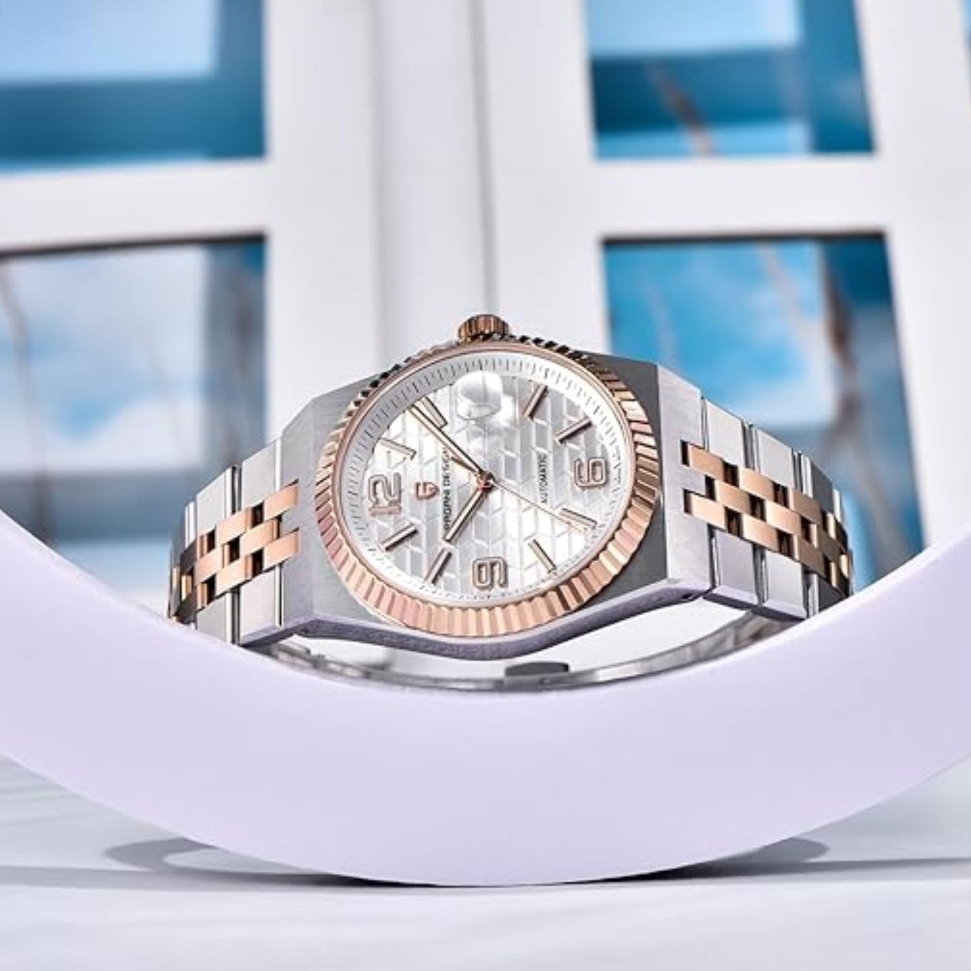 PAGANI DESIGN PD-YS027 New Men's Automatic Watch Rose Gold Stainless Steel Mechanical Waterproof Wrist Watch for Men, Synthetic Sapphire Dial Glass