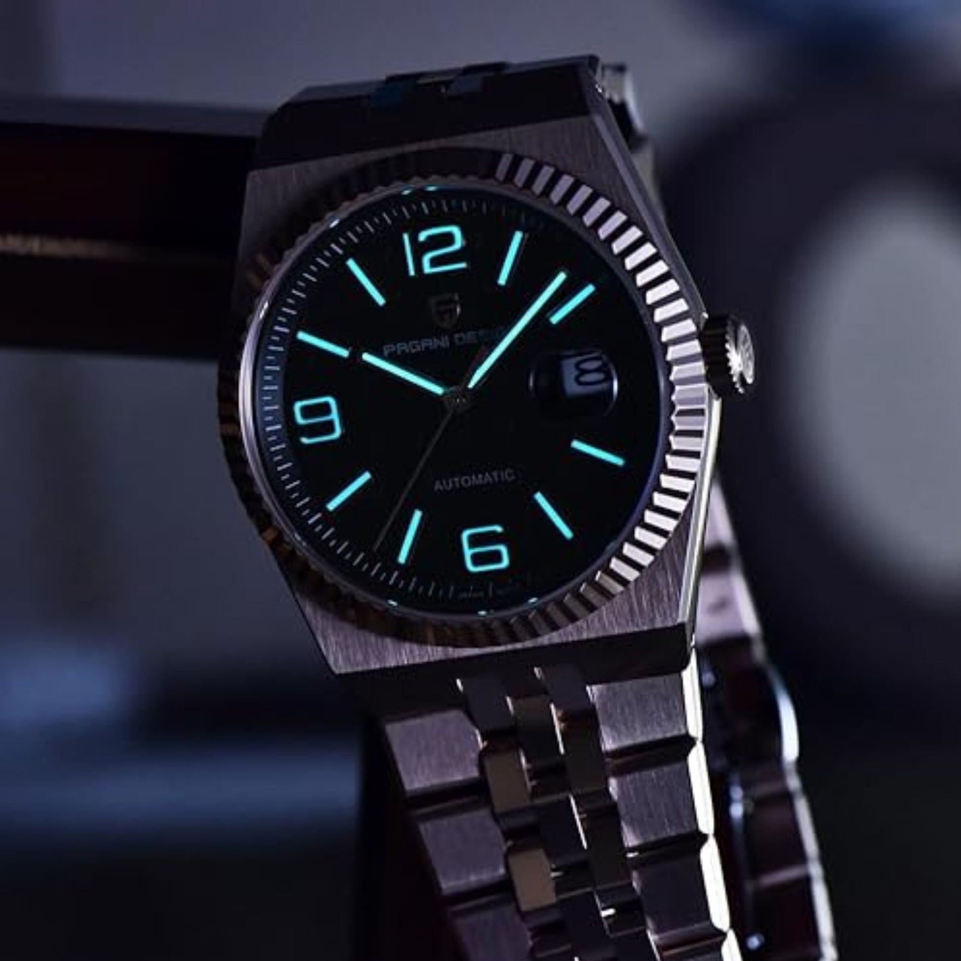 PAGANI DESIGN PD-YS027 New Men's Automatic Watch Rose Gold Stainless Steel Mechanical Waterproof Wrist Watch for Men, Synthetic Sapphire Dial Glass