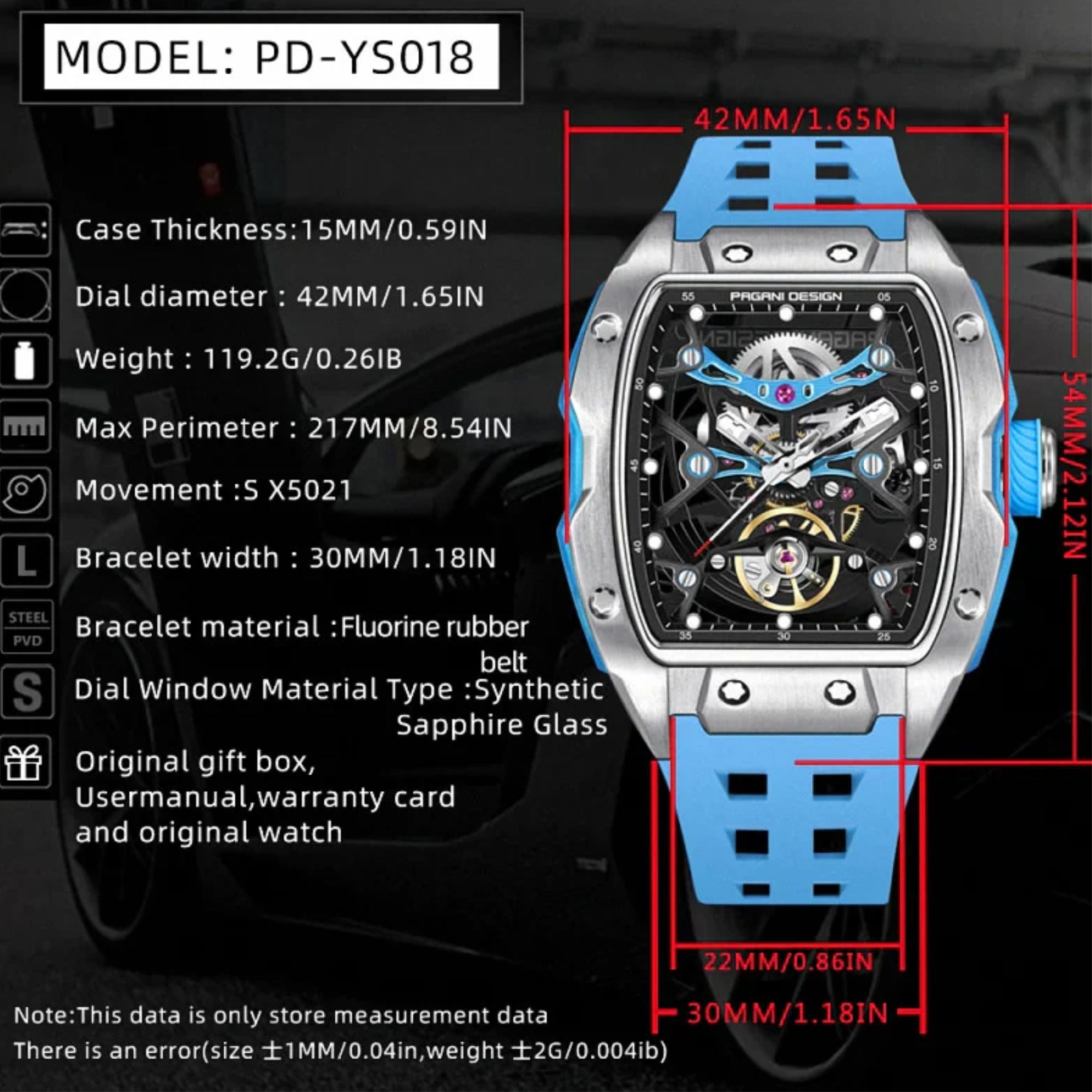 Pagani Design PD-YS018 Tonneau Mechanical Watch Men's 42MM 50M Waterproof Fashion Automatic Mechanical Watch