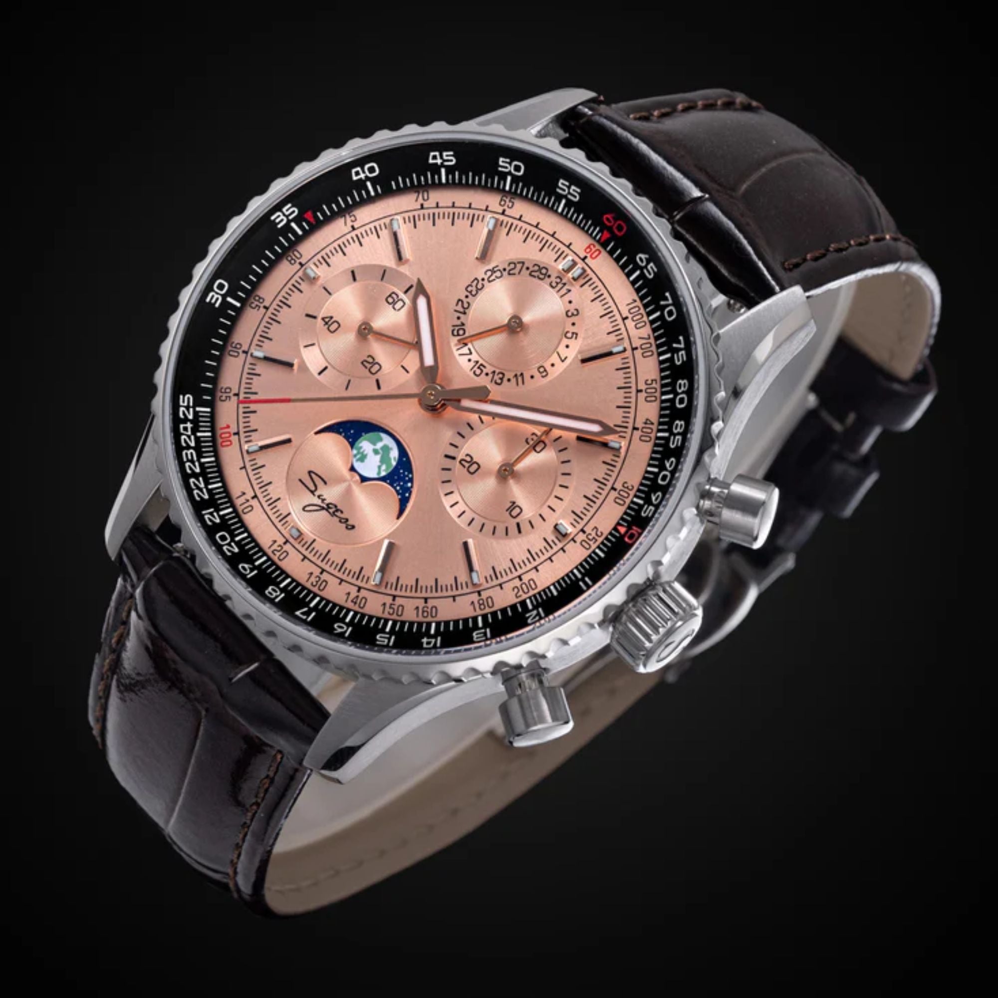 MoonPhase Chrono Master S468 Stainless Steel Case Rose Gold Dial