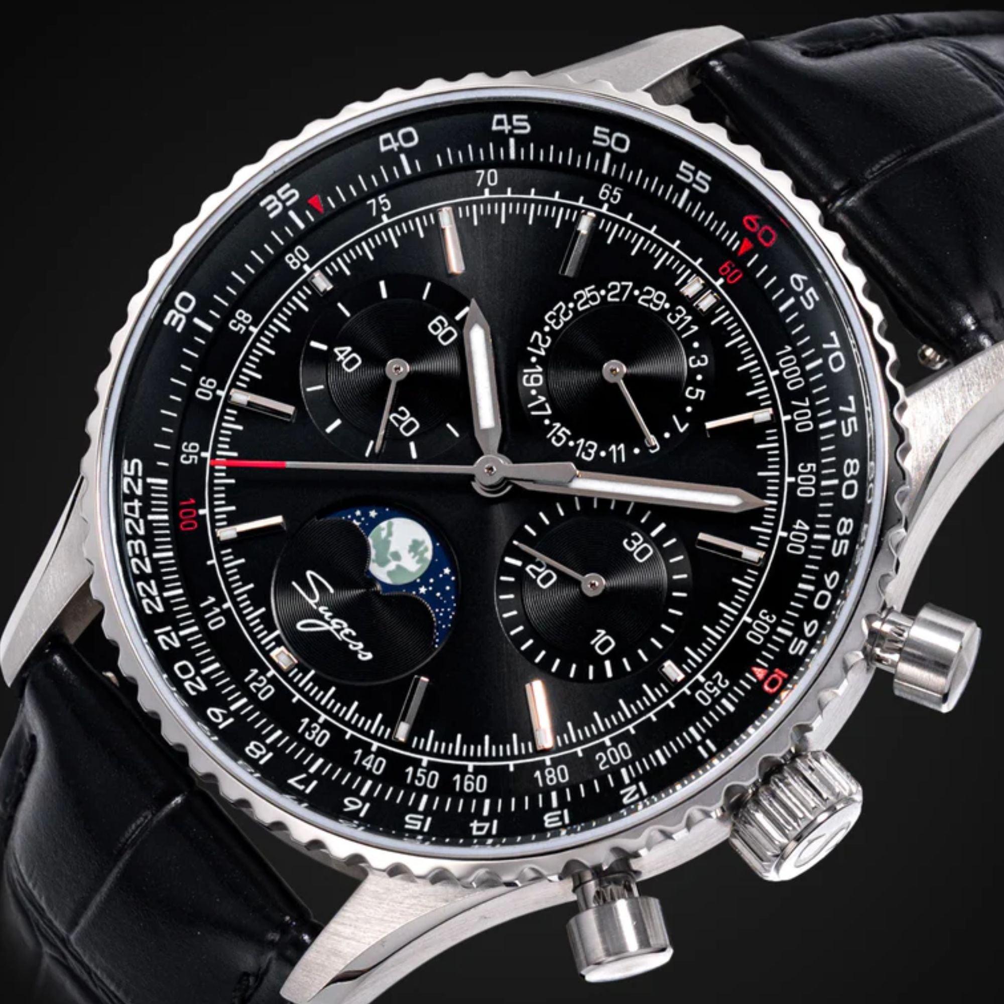 MoonPhase Chrono Master S468 Stainless Steel Case Black Dial