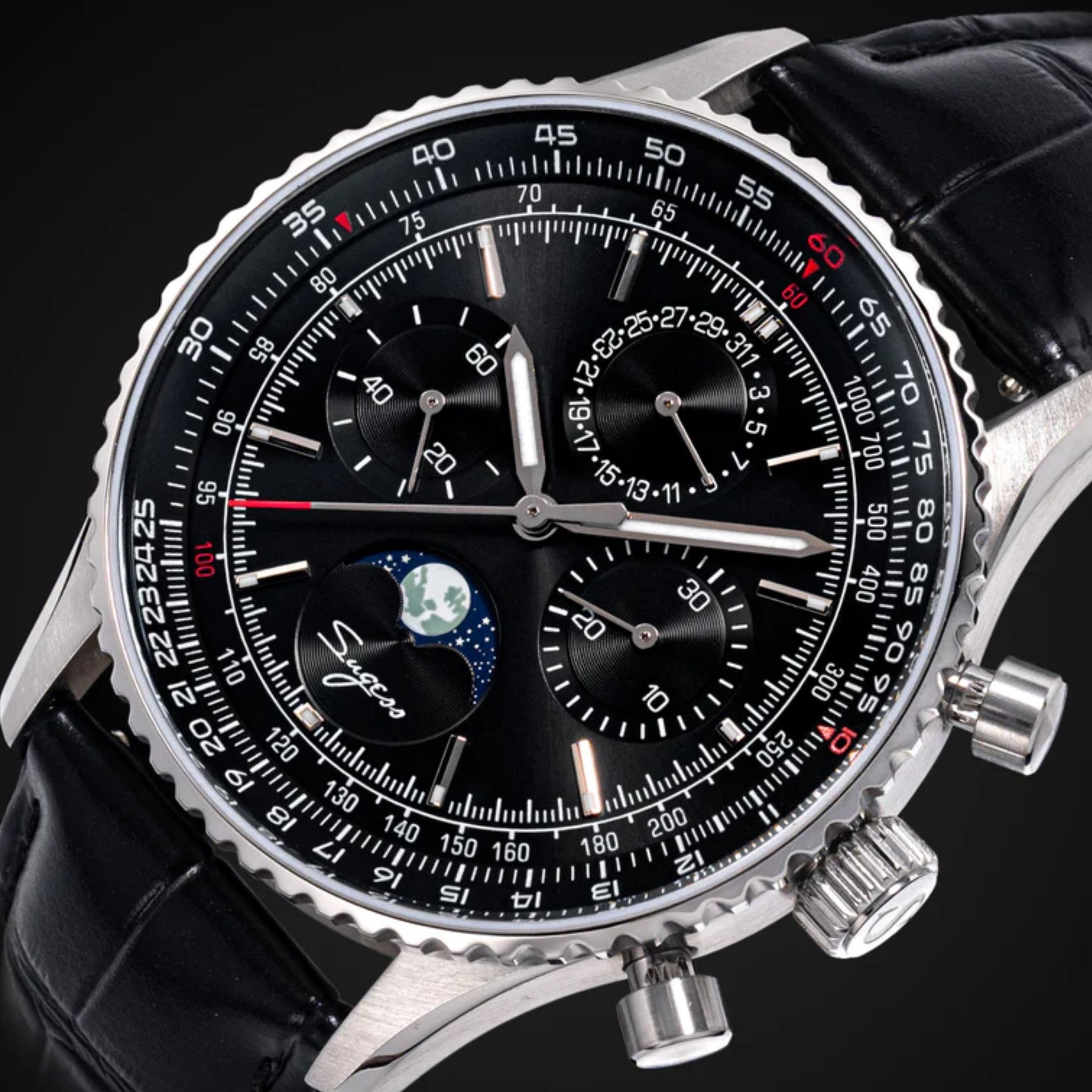 MoonPhase Chrono Master S468 Stainless Steel Case Black Dial