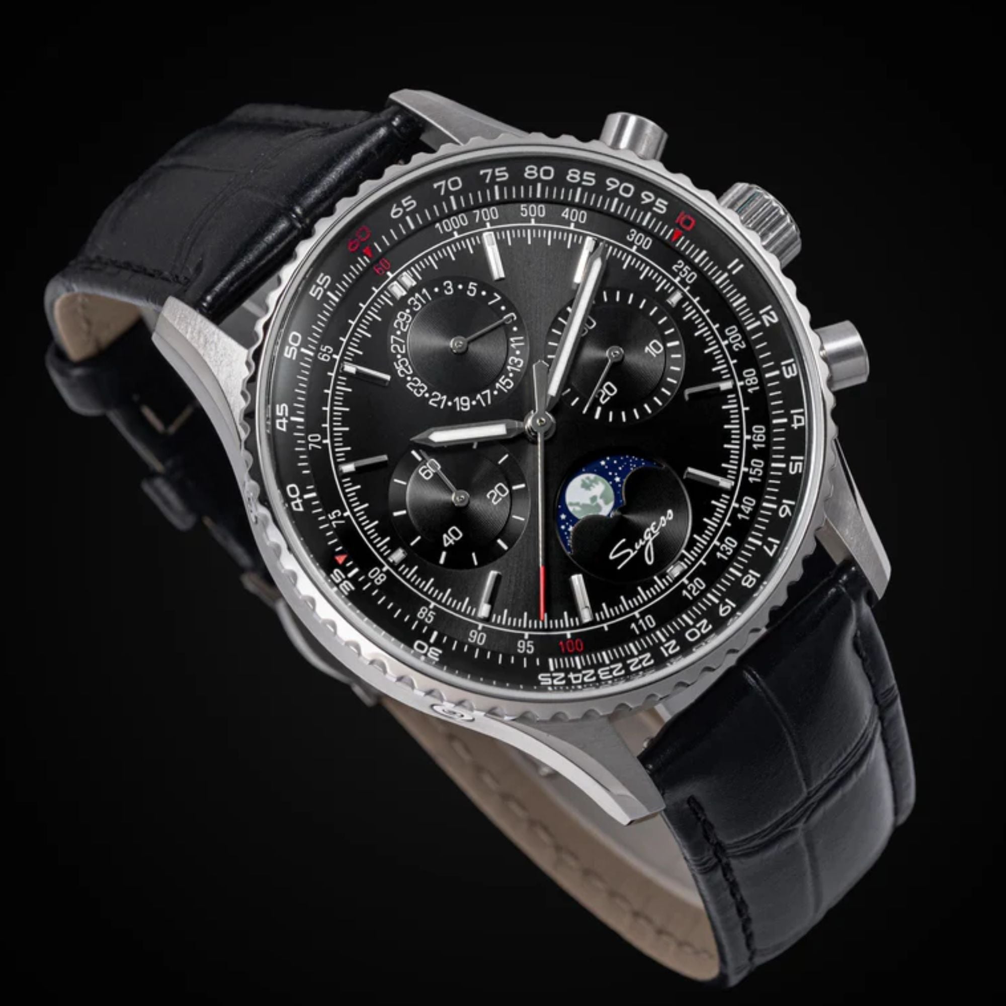 MoonPhase Chrono Master S468 Stainless Steel Case Black Dial