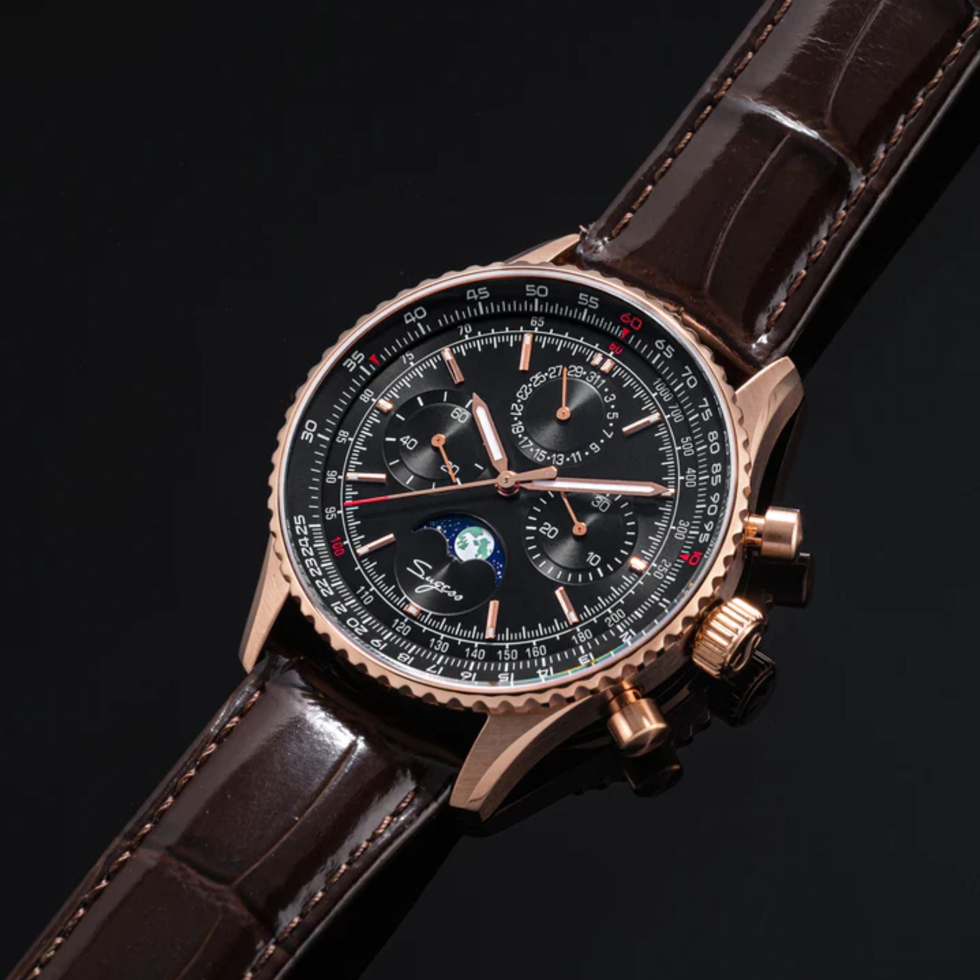 MoonPhase Chrono Master S468 Rose Gold Case Rose Black Dial