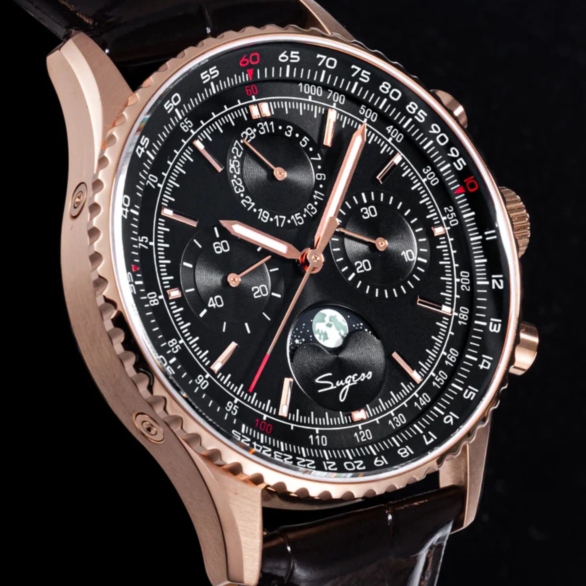 MoonPhase Chrono Master S468 Rose Gold Case Rose Black Dial
