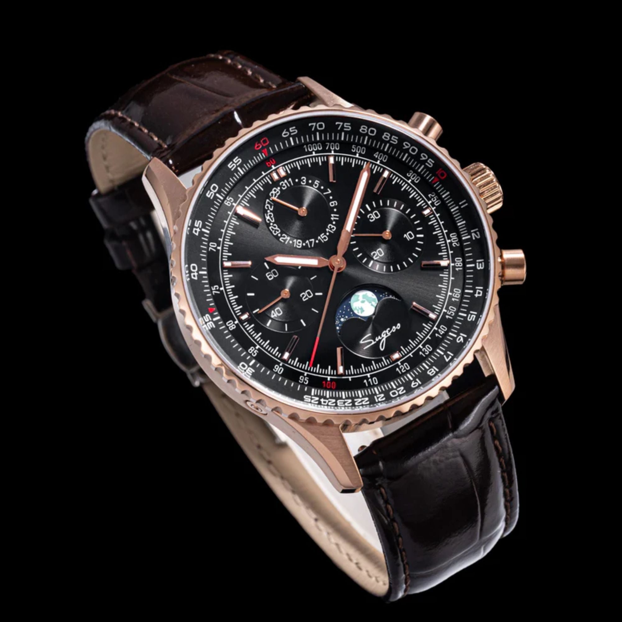 MoonPhase Chrono Master S468 Rose Gold Case Rose Black Dial