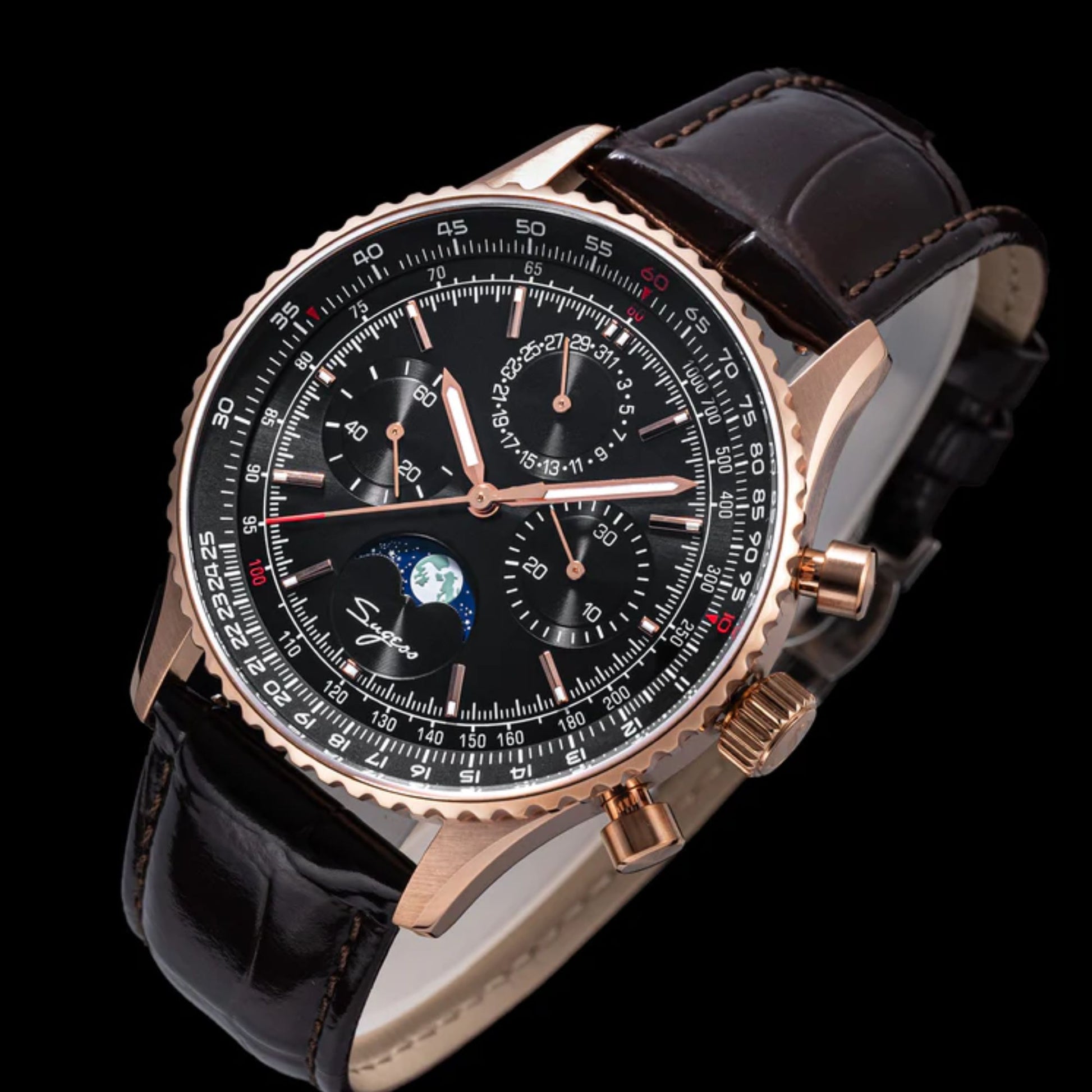 MoonPhase Chrono Master S468 Rose Gold Case Rose Black Dial