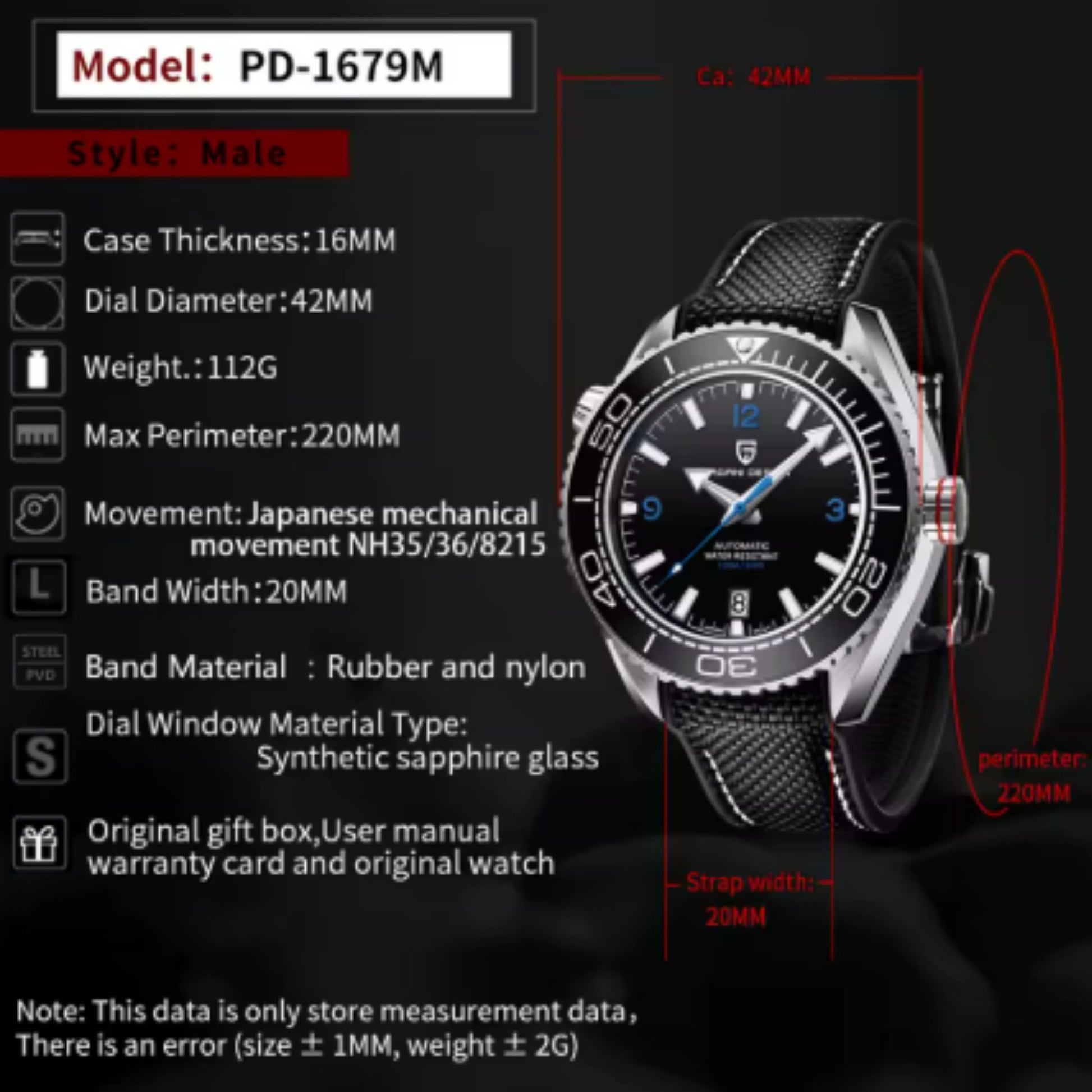 Pagani Design PD-1679 100M Waterproof Dive Watch Automatic Mechanical Watch