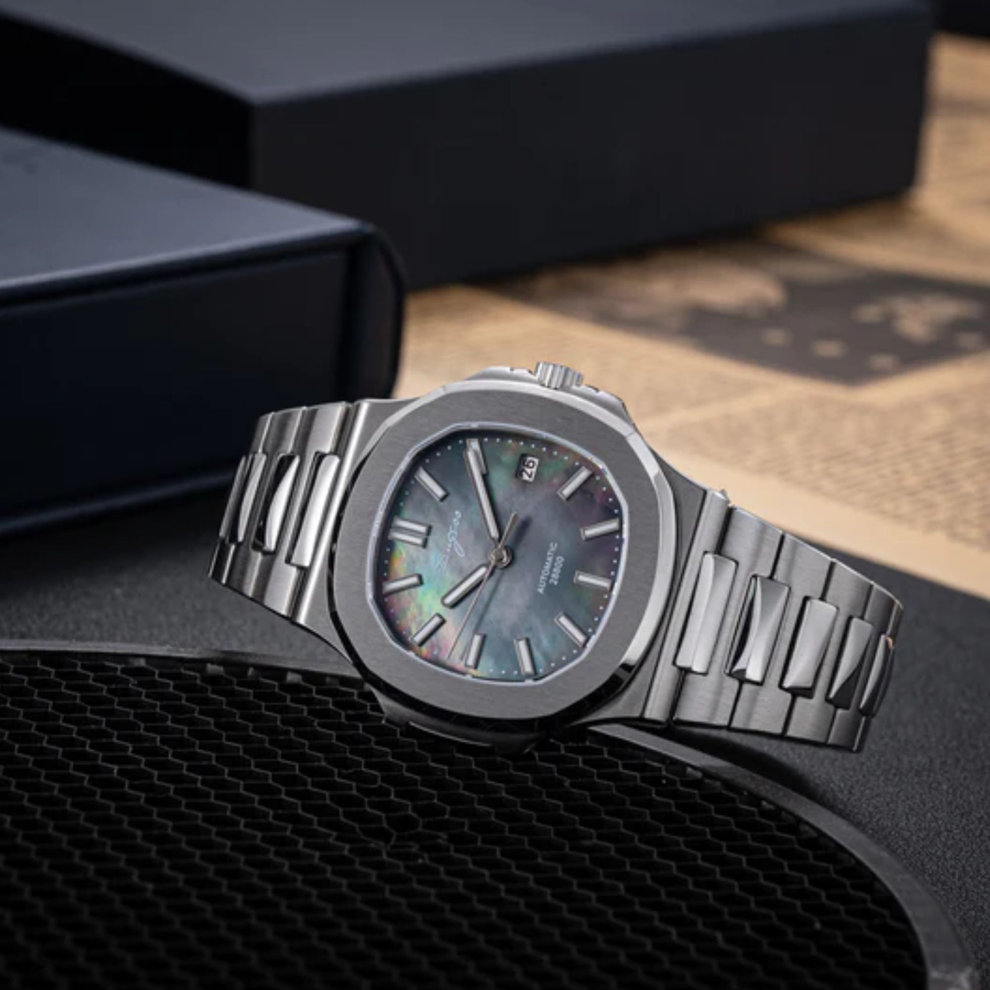 Heritage S466 PP Octagonal Day Display Black Mother of Pearl Dial Stainless-Steel Automatic