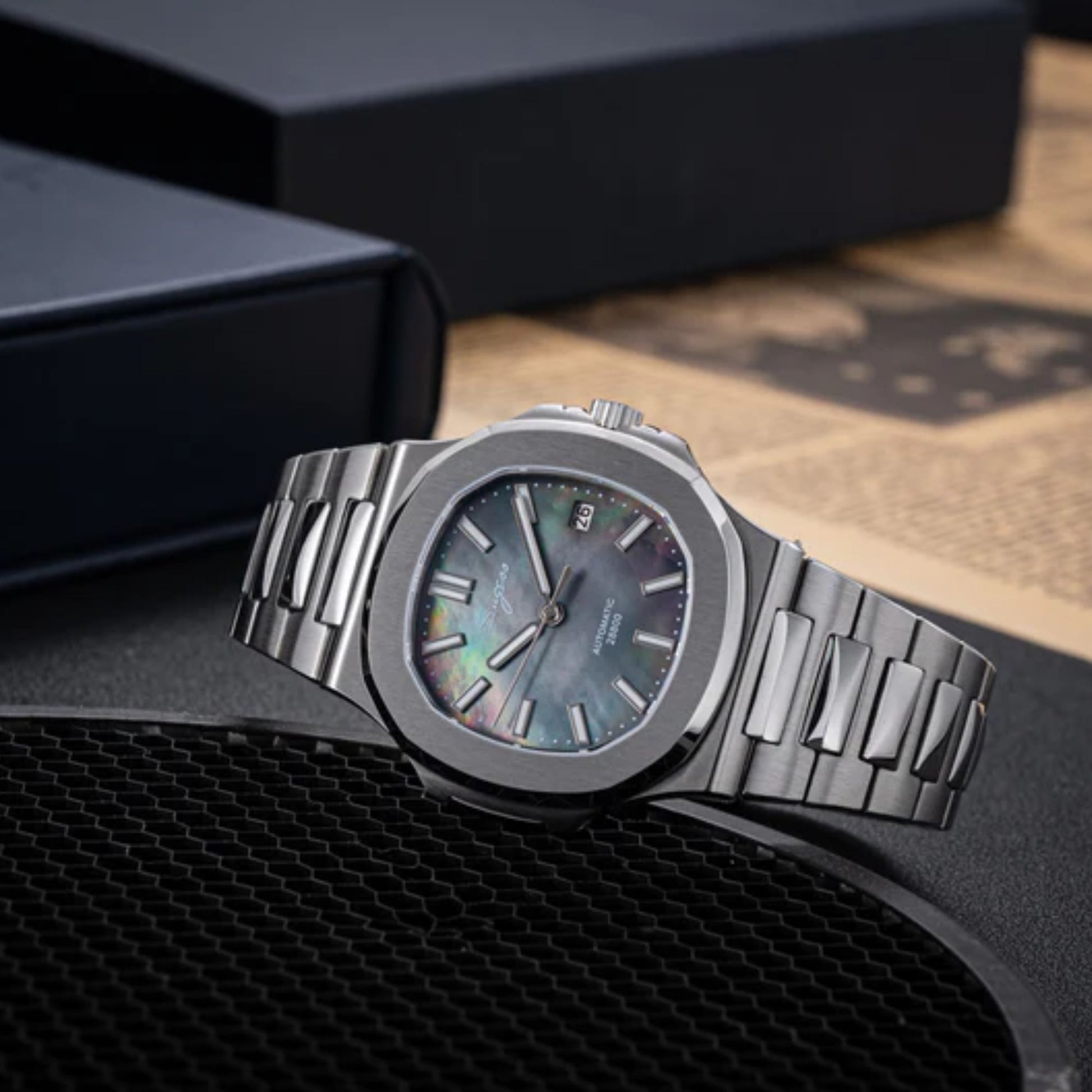 Heritage S466 PP Octagonal Day Display Black Mother of Pearl Dial Stainless-Steel Automatic